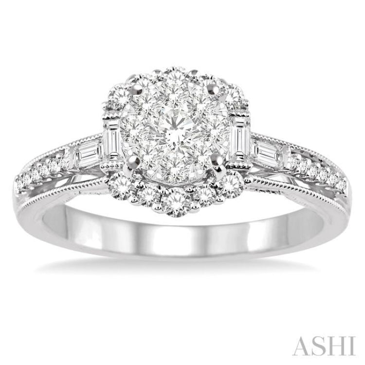 7/8 Ctw Diamond Lovebright Engagement Ring in 14K White Gold