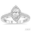 1 Ctw Diamond Engagement Ring with 5/8 Ct Marquise Cut Center Stone in 14K White Gold