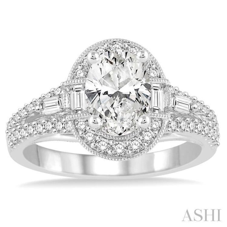 1 1/4 Ctw Diamond Engagement Ring with 5/8 Ct Oval Cut Center Stone in 14K White Gold