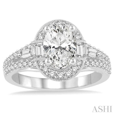 1 1/4 Ctw Diamond Engagement Ring with 5/8 Ct Oval Cut Center Stone in 14K White Gold