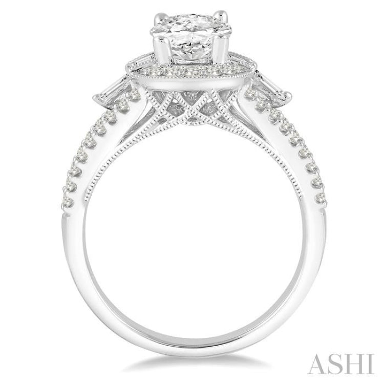 1 1/4 Ctw Diamond Engagement Ring with 5/8 Ct Oval Cut Center Stone in 14K White Gold