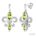 8x4 MM Marquise Cut Peridot, 6x3 MM Marquise Cut Peridot and 1/20 Ctw Round Cut Diamond Fleur De Lis Earrings in Sterling Silver