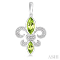 8x4 MM Marquise Cut Peridot, 6x3 MM Marquise Cut Peridot and 1/20 Ctw Round Cut Diamond Fleur De Lis Earrings in Sterling Silver