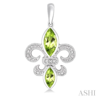 8x4 MM Marquise Cut Peridot, 6x3 MM Marquise Cut Peridot and 1/20 Ctw Round Cut Diamond Fleur De Lis Earrings in Sterling Silver