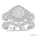 3/4 Ctw Diamond Lovebright Wedding Set with 5/8 Ctw Engagement Ring and 1/6 Ctw Wedding Band in 14K White Gold