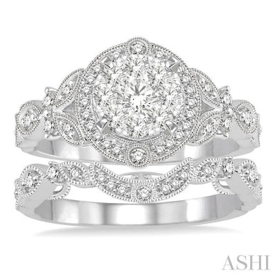 3/4 Ctw Diamond Lovebright Wedding Set with 5/8 Ctw Engagement Ring and 1/6 Ctw Wedding Band in 14K White Gold