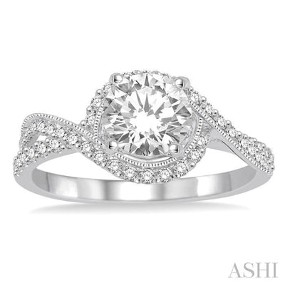 7/8 Ctw Diamond Engagement Ring with 1/2 Ct Round Cut Center Stone in 14K White Gold