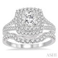 1 1/3 Ctw Diamond Bridal Set with 1 1/10 Ctw Princess Cut Engagement Ring and 1/5 Ctw Wedding Band in 14K White Gold