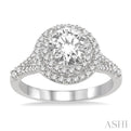 1 Ctw Round Diamond with 1/2 Ct Round Center Diamond Engagement Ring in 14K White Gold