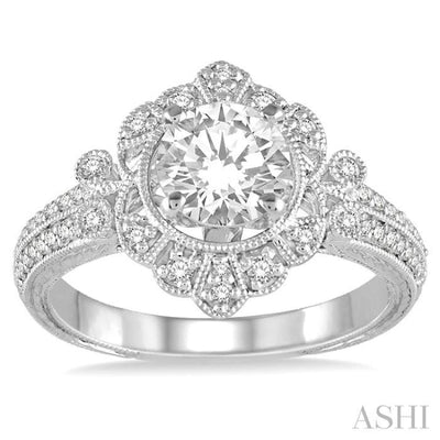 1/3 Ctw Round Cut Diamond Semi-Mount Engagement Ring in 14K White Gold