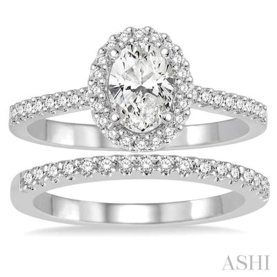 3/4 Ctw Diamond Bridal Set with 5/8 Ctw Oval Cut Engagement Ring and 1/6 Ctw Wedding Band in 14K White Gold