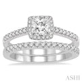 1/2 Ctw Diamond Bridal Set with 3/8 Ctw Princess Cut Engagement Ring and 1/6 Ctw Wedding Band in 14K White Gold