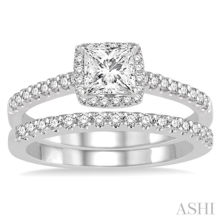 1/2 Ctw Diamond Bridal Set with 3/8 Ctw Princess Cut Engagement Ring and 1/6 Ctw Wedding Band in 14K White Gold