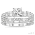 1 1/3 Ctw Diamond Bridal Set with 1 Ctw Princess Cut Engagement Ring and 1/4 Ctw Wedding Band in 14K White Gold