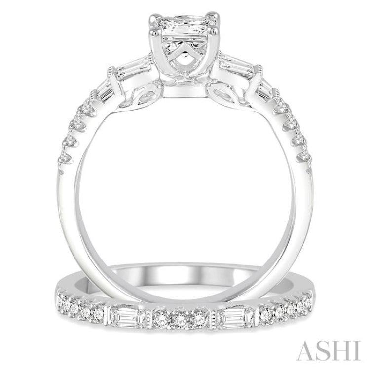 1 1/3 Ctw Diamond Bridal Set with 1 Ctw Princess Cut Engagement Ring and 1/4 Ctw Wedding Band in 14K White Gold