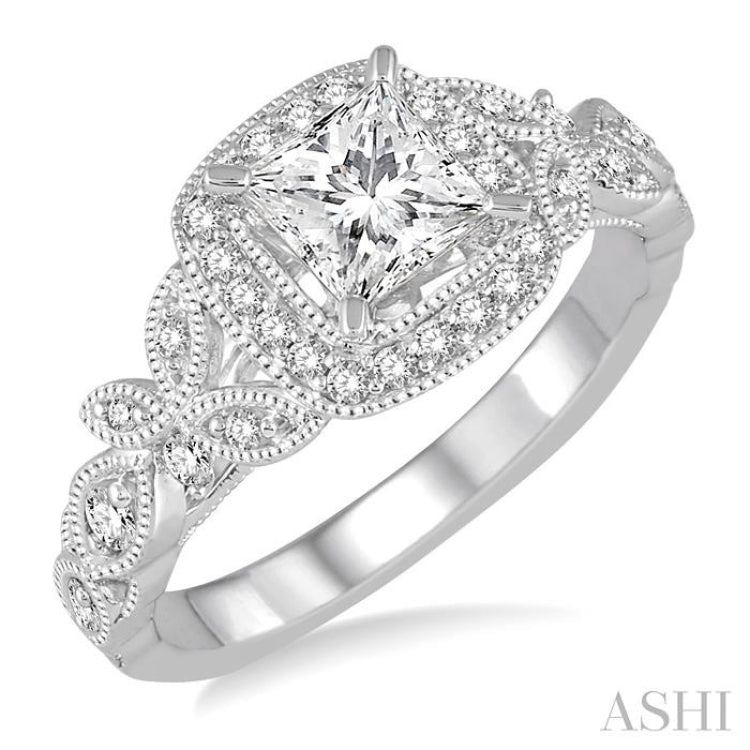 1/3 Ctw Round Diamond Semi-Mount Engagement Ring in 14K White Gold