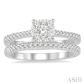 1/2 Ctw Round Cut Diamond Square Shape Lovebright Bridal Set with 3/8 Ctw Engagement Ring and 1/6 Ctw Wedding Band in 14K White Gold