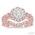 7/8 Ctw Diamond Lovebright Wedding Set with 3/4 Ctw Engagement Ring and 1/5 Ctw Wedding Band in 14K Rose and White Gold