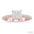 1/2 Ctw Round and Princess Cut Diamond Lovebright Engagement Ring in 14K Rose and White Gold