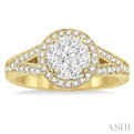 5/8 Ctw Lovebright Round Cut Diamond Engagement Ring in 14K Yellow and White Gold