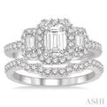 1 5/8 Ctw Diamond Bridal Set with 1 1/3 Ctw Octagon Cut Engagement Ring and 1/4 Ctw Wedding Band in 14K White Gold