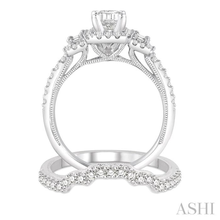 1 5/8 Ctw Diamond Bridal Set with 1 1/3 Ctw Octagon Cut Engagement Ring and 1/4 Ctw Wedding Band in 14K White Gold