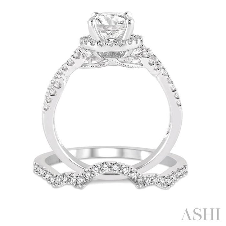 3/4 Ctw Diamond Bridal Set with 1/2 Ctw Round Cut Engagement Ring and 1/5 Ctw Wedding Band in 14K White Gold