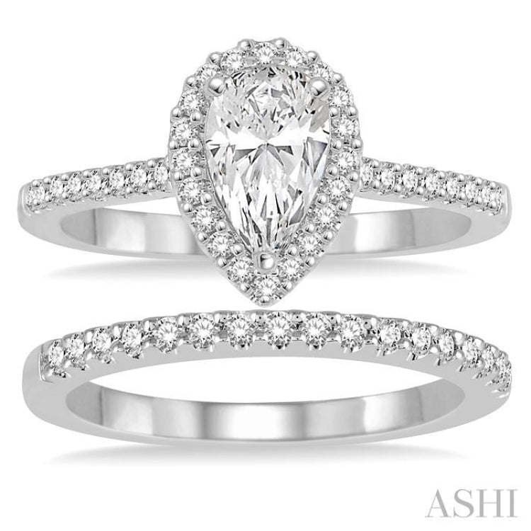 3/4 Ctw Diamond Bridal Set with 5/8 Ctw Ct Pear Cut Engagement Ring and 1/6 Ctw Wedding Band in 14K White Gold