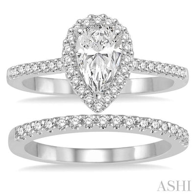 3/4 Ctw Diamond Bridal Set with 5/8 Ctw Ct Pear Cut Engagement Ring and 1/6 Ctw Wedding Band in 14K White Gold