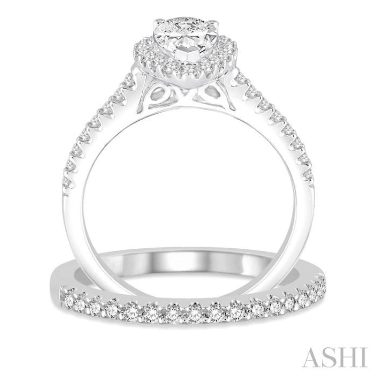 3/4 Ctw Diamond Bridal Set with 5/8 Ctw Ct Pear Cut Engagement Ring and 1/6 Ctw Wedding Band in 14K White Gold