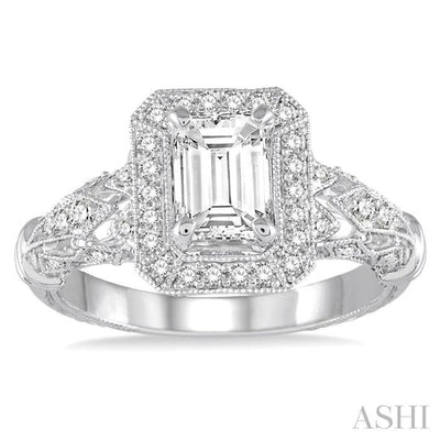 1/3 Ctw Round Cut Diamond Semi-Mount Engagement Ring in 14K White Gold