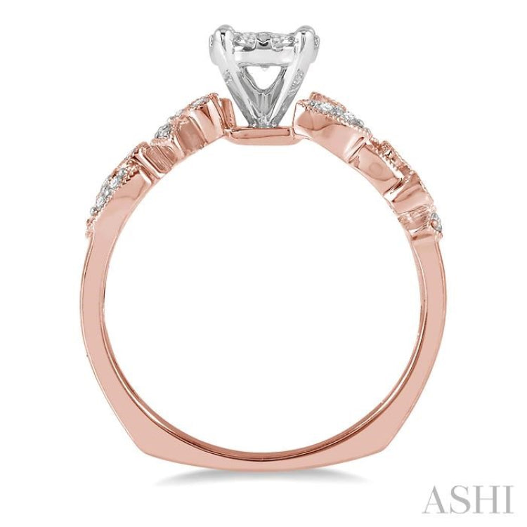 3/8 Ctw Round Cut Diamond Lovebright Engagement Ring in 14K Rose and White Gold