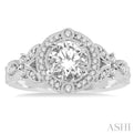 5/8 Ctw Diamond Engagement Ring with 1/2 Ct Round Cut Center Stone in 14K White Gold