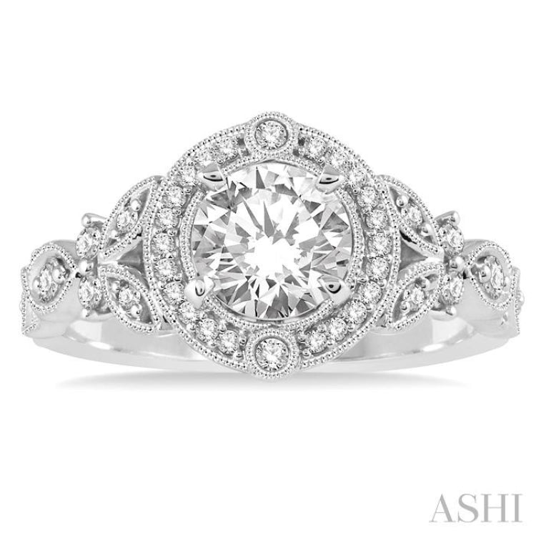 5/8 Ctw Diamond Engagement Ring with 1/2 Ct Round Cut Center Stone in 14K White Gold