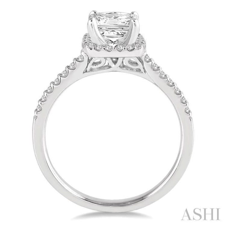 3/8 Ctw Diamond Engagement Ring with 1/5 Ct Princess Cut Center stone in 14K White Gold