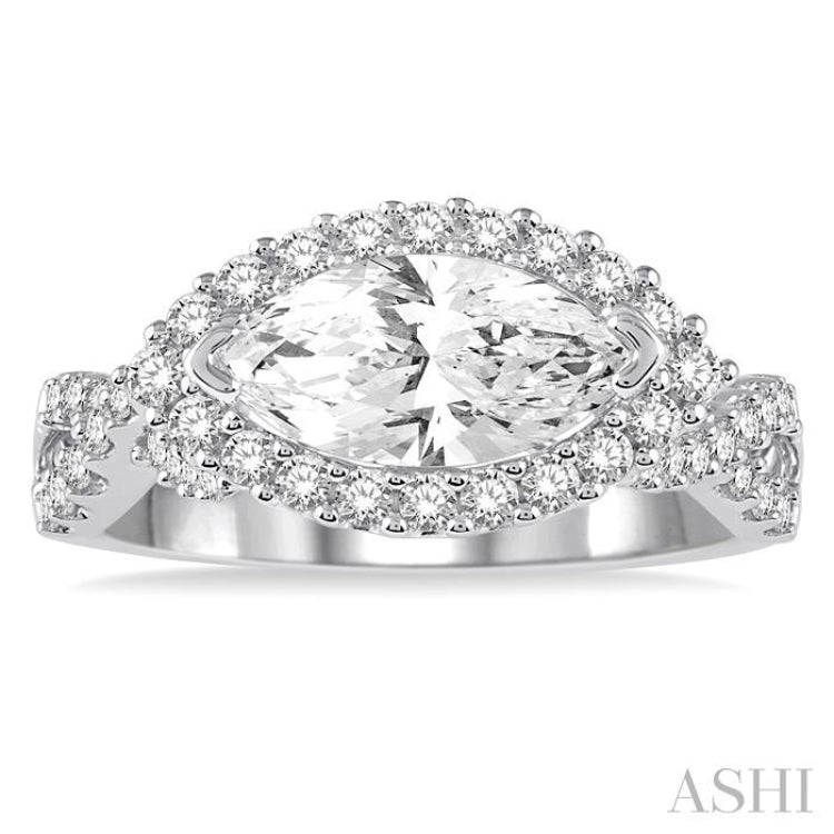 5/8 Ctw Round Diamond Marquise Halo Semi-Mount Engagement Ring in 14K White Gold