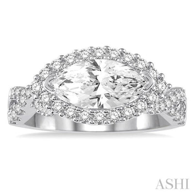 5/8 Ctw Round Diamond Marquise Halo Semi-Mount Engagement Ring in 14K White Gold