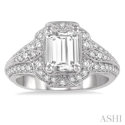 5/8 Ctw Round Diamond Octagon Halo Semi-Mount Engagement Ring with Vintage Detailing in 14K White Gold