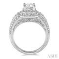 5/8 Ctw Round Diamond Octagon Halo Semi-Mount Engagement Ring with Vintage Detailing in 14K White Gold