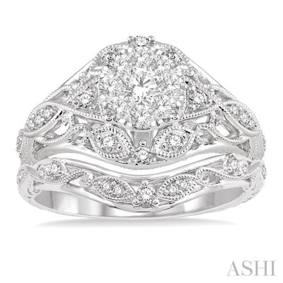 5/8 Ctw Diamond Lovebright Bridal Set With 1/2 Ctw Engagement Ring and 1/10 Ctw Wedding Band in 14K White Gold