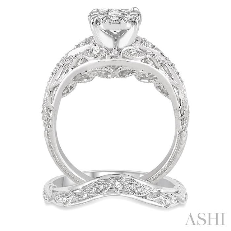 5/8 Ctw Diamond Lovebright Bridal Set With 1/2 Ctw Engagement Ring and 1/10 Ctw Wedding Band in 14K White Gold