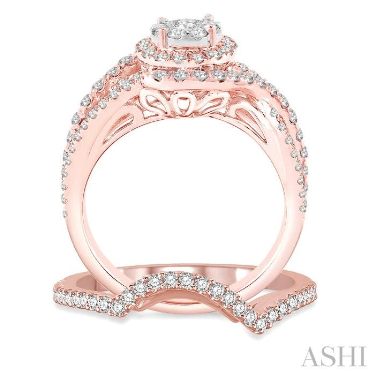 1 1/4 Ctw Diamond Lovebright Wedding Set with 1 Ctw Engagement Ring and 1/5 Ctw Wedding Band in 14K Rose and White Gold