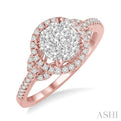 5/8 Ctw Lovebright Round Cut Diamond Engagement Ring in 14K Rose and White Gold