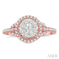 5/8 Ctw Lovebright Round Cut Diamond Engagement Ring in 14K Rose and White Gold