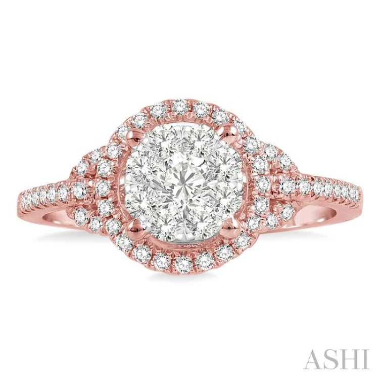 5/8 Ctw Lovebright Round Cut Diamond Engagement Ring in 14K Rose and White Gold