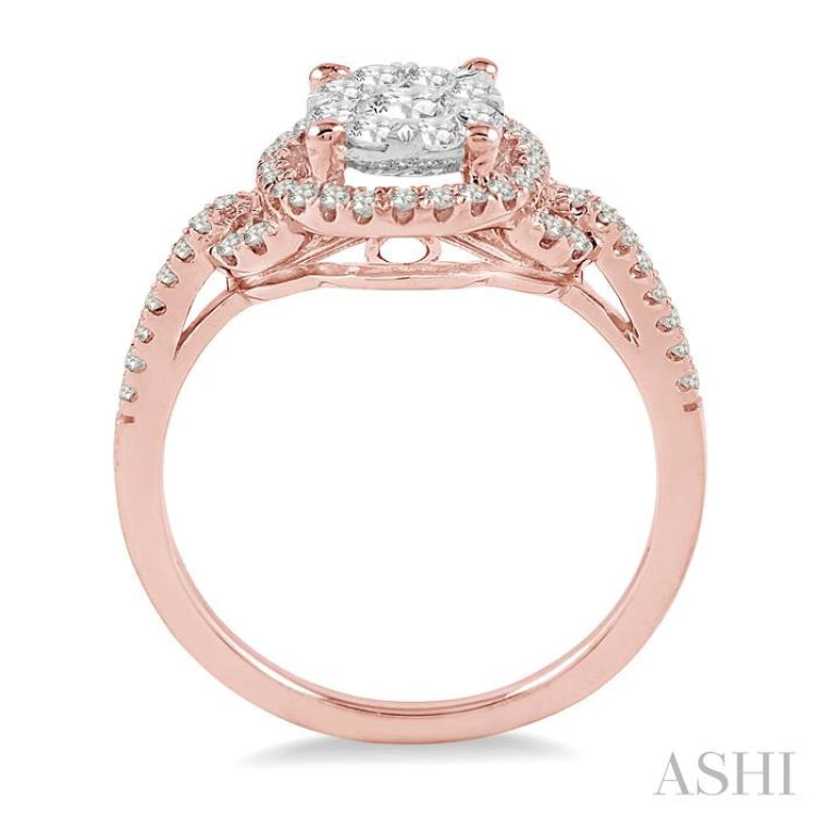 5/8 Ctw Lovebright Round Cut Diamond Engagement Ring in 14K Rose and White Gold