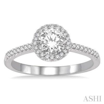 1/5 Ctw Round Shape Semi-Mount Round Cut Diamond Engagement Ring in 14K White Gold