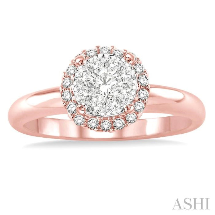 1/3 Ctw Lovebright Round Cut Diamond Engagement Ring in 14K Rose and White Gold