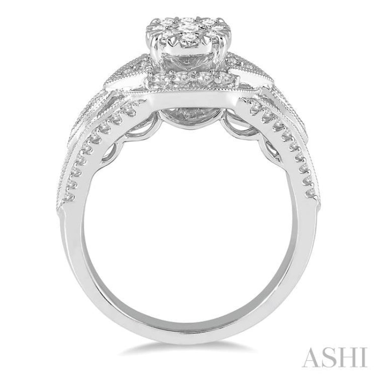 7/8 Ctw Round Diamond Lovebright Engagement Ring in 14K White Gold