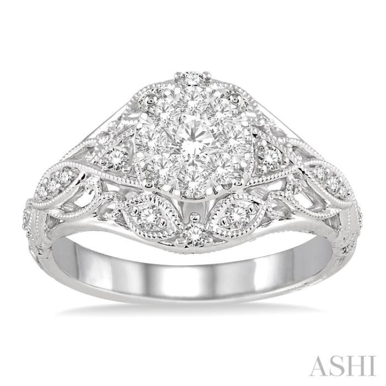 1/2 Ctw Lovebright Engagement Ring with Center Stone in 14K White Gold